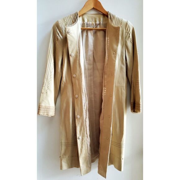 Elie Tahari Coat Cecelia Leather SM Lazer Cut Thin Buttery Soft Putty Tan Color - Picture 6 of 14